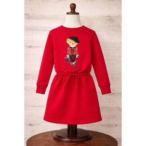 Polo Ralph Lauren Girls Red Sweatshirt Dress w/ BEAR in Beret Hat - 4T